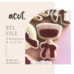 Cocktail glass with bow V2 debosser and cutter STL file