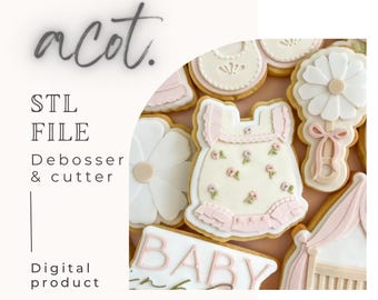 Fichier STL d'emporte-pièce et d'estampe à biscuits floral pour grenouillère pour bébé