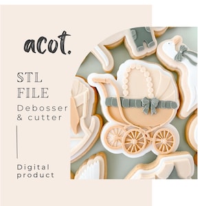 ビンテージ ベビーカー クッキー スタンプとカッター STL ファイル