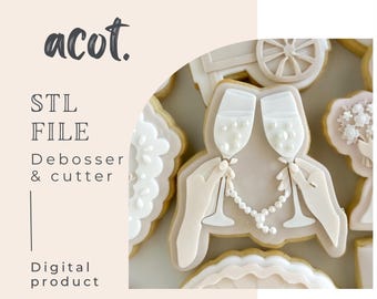 Two hands holding champagne glasses cookie stamp and cutter STL file