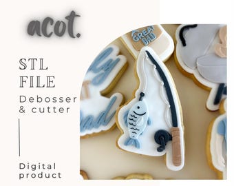 Fishing rod with fish cookie stamp and cutter STL file