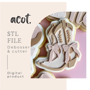 長いリボンが付いたカウガールブーツのクッキースタンプとカッターのSTLファイル