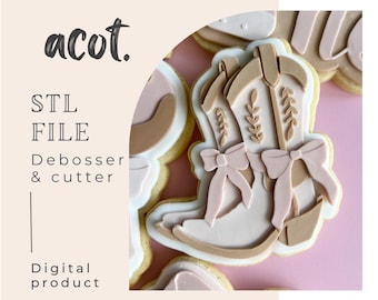 Cowgirl boots with long bow cookie stamp and cutter STL file