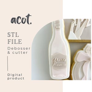 Pearls and prosecco champagne bottle cookie stamp and cutter STL file