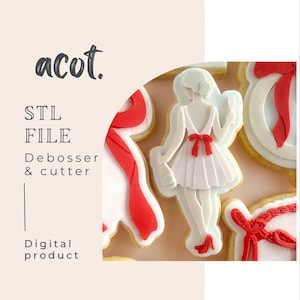 Girl holding champagne glass and bottle cookie stamp and cutter STL file
