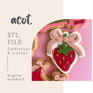 Strawberry with bow cookie stamp and cutter STL file