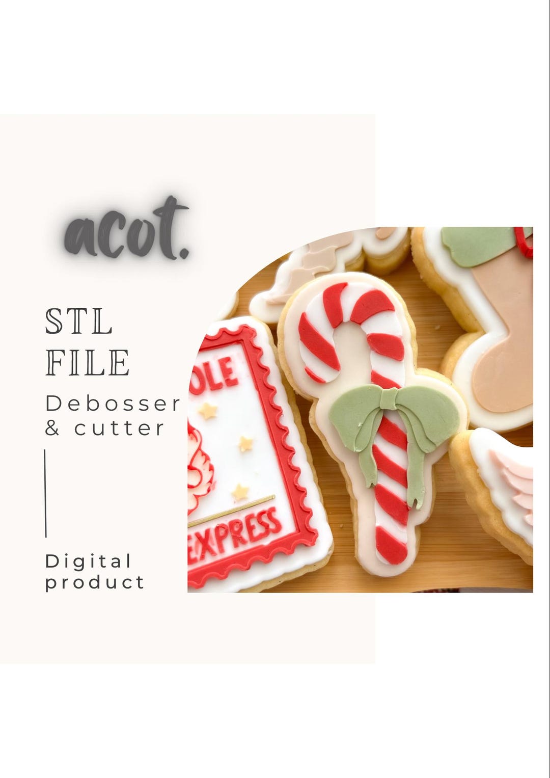 Candy Cane With Bow Cookie Stamp and Cutter Stl File - Etsy Australia
