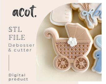 Rattan vintage pram cookie stamp and cutter STL file