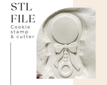 Plain rattle with bow cookie stamp & cutter STL file