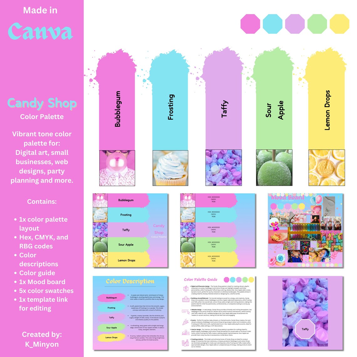 Candy Shop Color Palette: Vibrant HEX CMYK RGB Codes (digital Download ...