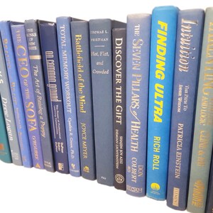 Pu&ograve; includere: Una collezione di libri con copertina rigida in varie tonalit&agrave; di blu e verde acqua, disposti su uno sfondo bianco. I titoli includono "Finding Ultra", "Parenting" e "The CEO of the Sofa".