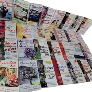 May include: A collection of Chicken Soup for the Soul books with various titles, including "Think Positive, Live Happy", "Chicken Soup for the Soul: Mothers", "Chicken Soup for the Soul: Count Your Blessings", "Chicken Soup for the Soul: Teenage Soul", "Chicken Soup for the Soul: Every Mom's Soul", "Chicken Soup for the Soul: Mother's Soul", "Chicken Soup for the Soul: The Traveler's Soul", "Chicken Soup for the Soul: Best Mom Ever!", "Chicken Soup for the Soul: Golfer's Soul", "Chicken Soup for the Soul: College Soul", "Chicken Soup for the Soul: The Gift of Christmas", "Chicken Soup for the Soul: Grieving and Recovery", "Chicken Soup for the Soul: Grieving Soul", "Chicken Soup for the Soul: Woman's Soul", "Chicken Soup for the Soul: Golden Soul", "Chicken Soup for the Soul: College Soul", "Chicken Soup for the Soul: Nurses Soul".