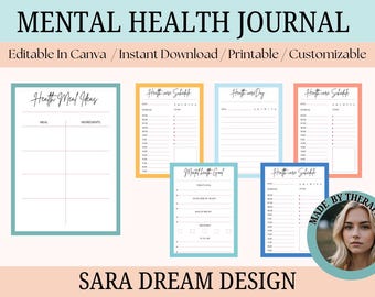 Mental Health Journal Printable | Self-Care Worksheets | Anxiety Workbook | Editable Canva Template | Digital Download