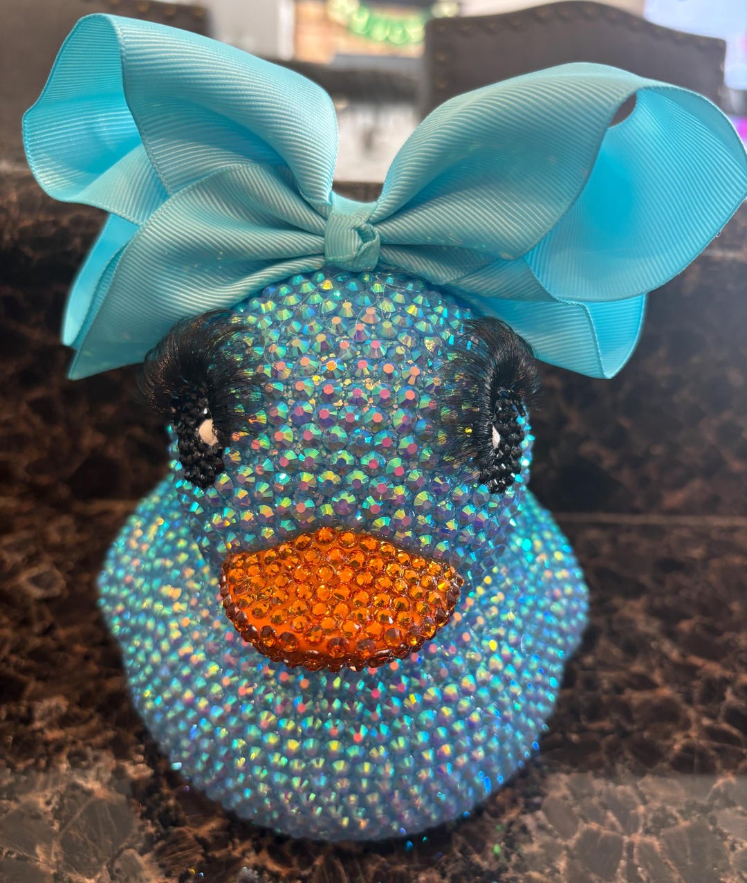 7 Inch Duck With Blue Rhinestone on Blue Duck With Blue Bow, Bling ...