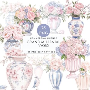 Lot de 25 illustrations de vases grand millenial, vases clip art, printable, coquette, licence commerciale, shabby chic vases clip art