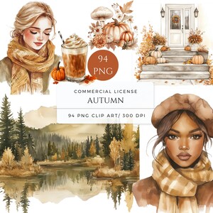 Clip art automne, clip art aquarelle automne, Téléchargement numérique, citrouilles, femmes d'automne, paysage d'automne, fleur octobre, PNG