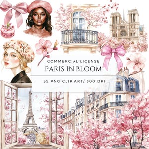 Pariser Blumen-ClipArt, Pariser Frühling, rosa Kirschbaum, Kirschblüten, Paris PNG, Download, rosa Paris, romantisches Paris, Eiffelturm