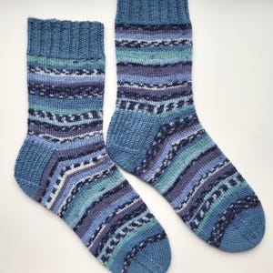 Hand-Knitted Wool Socks: Women&#39;s Multicolor Blue Knitwear