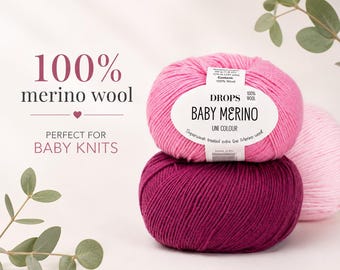 Filato DROPS Baby in lana merino / Filato 100% lana merino, superwash, peso sport, ideale per capi a maglia, coperte, cappelli e maglioni per neonati.
