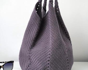 Bolso de hombro de crochet hecho a mano: Tote bohemio de algodón suave