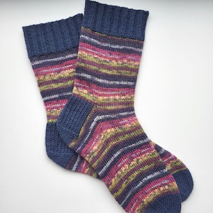 Handknit Wool Socks: Navy Blue Multicolor Striped Winter Accessories