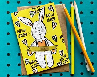 New Baby Bunny Card, Personalised New Baby Card, Baby Card, Newborn Baby card