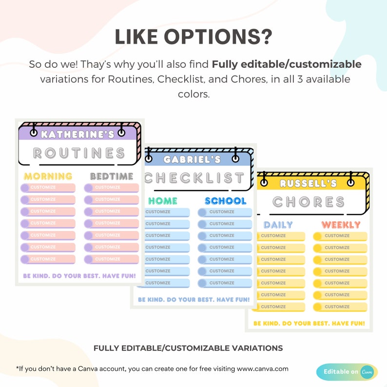 EDITABLE Morning Bedtime Routine, Chores Checklist Chart, Kids Toddlers ...