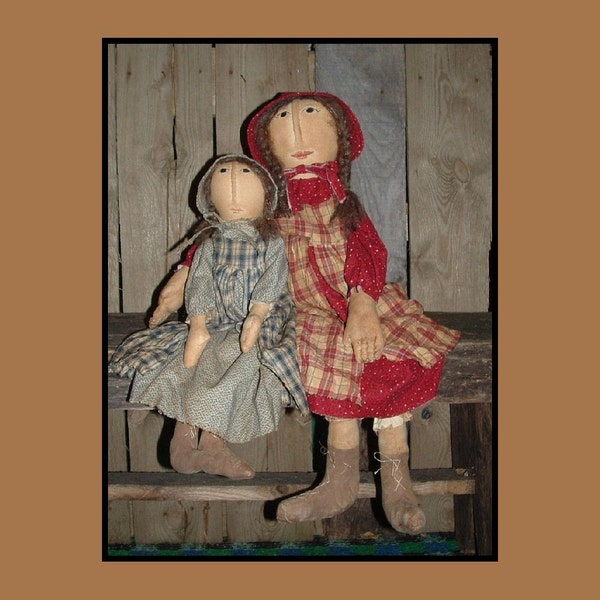 Prairie Doll Sisters Primitive Folk Art  instant download PDF digital pattern rag dolls 285