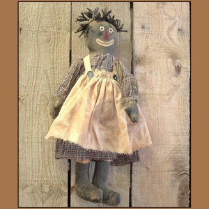 instant download digital PDF pattern Primitive Folk Art black raggedy rag doll 279