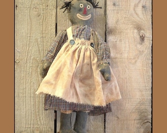 instant download digital PDF pattern Primitive Folk Art black raggedy rag doll 279