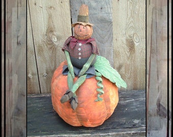 Primitive Folk Art Pumpkin Man with pumpkin Pumpkin Pete Instant Download PDF sewing pattern Halloween 471