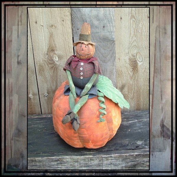 Primitive Folk Art Pumpkin Man with pumpkin Pumpkin Pete Instant Download PDF sewing pattern Halloween 471