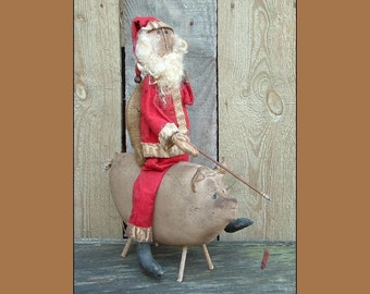 Primitive Folk Art Santa pig PDF digital instant download pattern cloth doll pattern 331