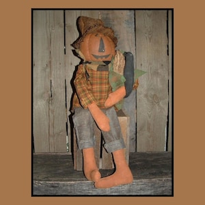 Primitive Folk Art Pumpkin scarecrow jack o lantern instant download digital PDF pattern 227
