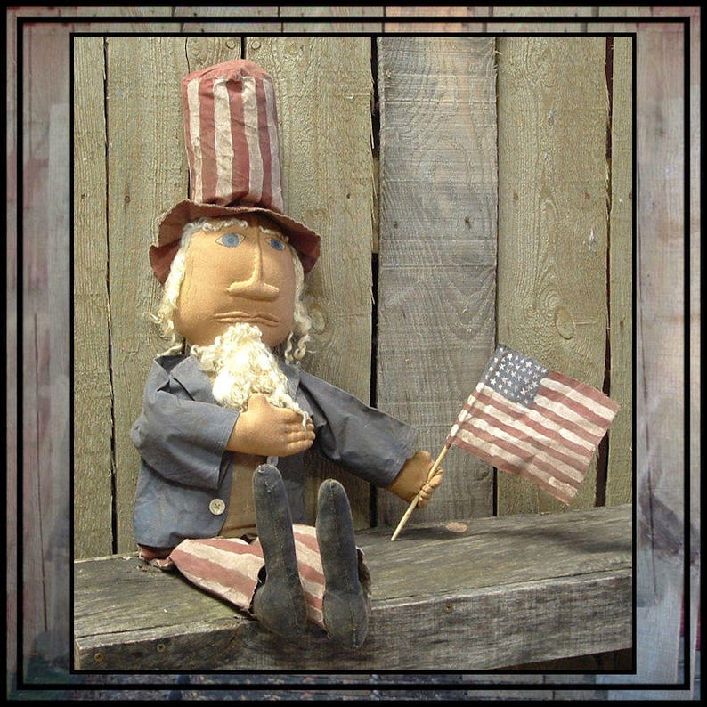 Primitive folk art Americana Uncle Sam Doll Painted Clothing PDF file Instant Download digital pattern 274 image 1