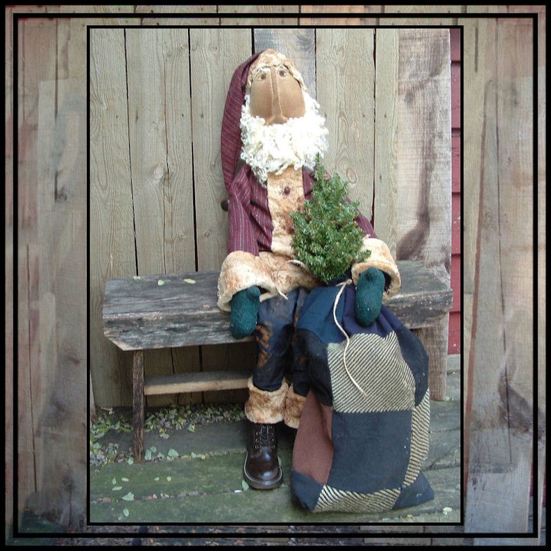 Primitive folk art instant download digital PDF pattern soft sculpted Santa rag doll Lucys Lazy Dayz 369 image 3