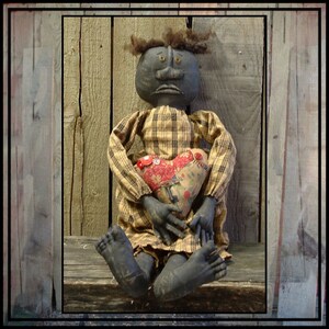 instant download digital pattern Primitive Folk Art black soft sculpted doll 355