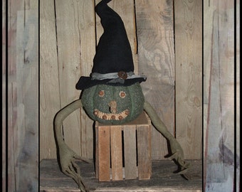 Instant download DIGITAL PDF epattern Primitive folkart soft sculpted  Witch Jack o lantern w arms pattern 287