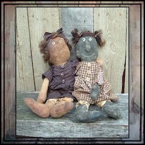 instant download digital pattern 2 Primitive folk art rag dolls black primitive folk art doll 464