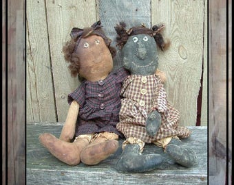 instant download digital pattern 2 Primitive folk art rag dolls black primitive folk art doll 464