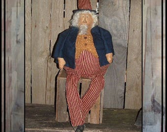 Primitive folk art Roly Poly Uncle Sam Americana Doll Instant download digital pattern PDF 435