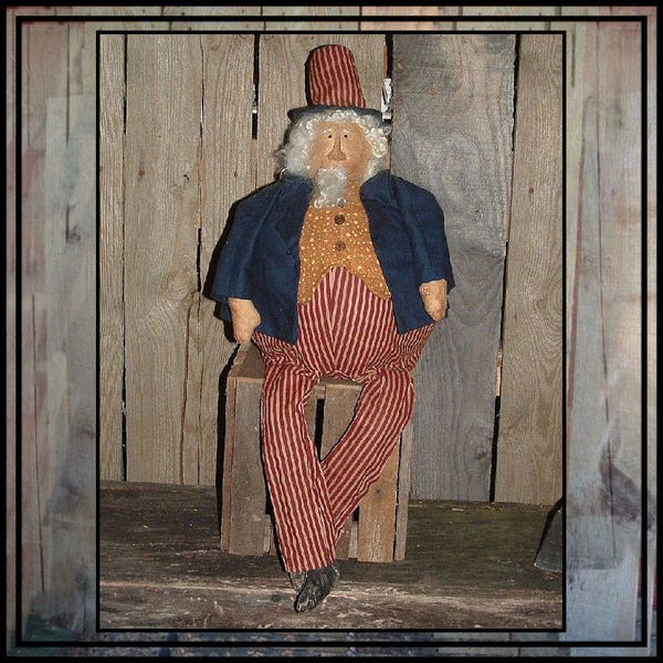 Primitive folk art Roly Poly Uncle Sam Americana Doll Instant download digital pattern PDF 435