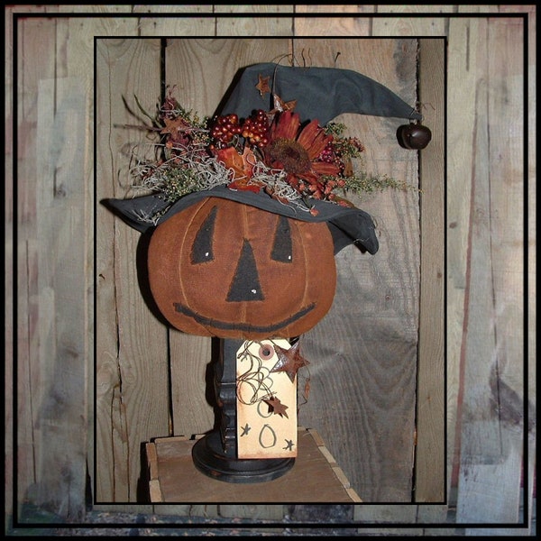 Primitive folkart pumpkin witch make do PDF digital instant download epattern 339