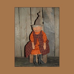 Primitive Folk Art Pumpkin head lady witch pattern digital pattern PDF 230