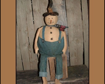 Primitive Folk Art Snowman instant dowload sewing pattern rag doll 500P