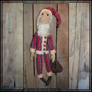 Instant Download Digital PDF pattern small primitive folk art Santa rag doll w sack Lucys Lazy Dayz 507