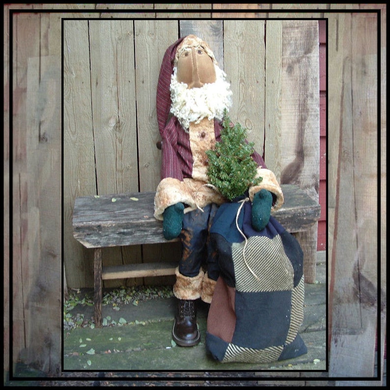 Primitive folk art instant download digital PDF pattern soft sculpted Santa rag doll Lucys Lazy Dayz 369 image 1