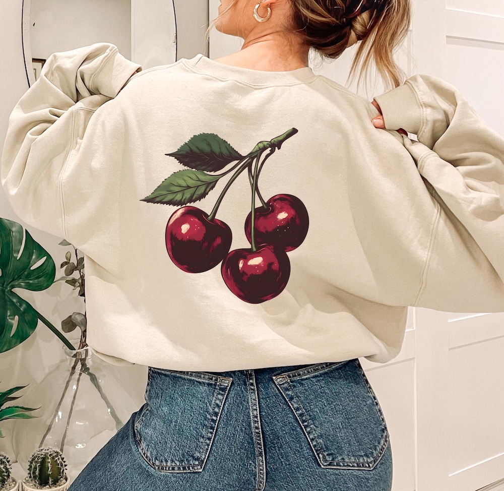 Vintage Cherry Sweatshirt Vintage Cherry Sweatshirt Embroidered Cherry Hoodie Cherry Lover Gift Embroidered Cherry Shirt Vintage Cherry New Hoodie