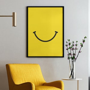 Bright, Happy Wall Print - Smile! Printable Wall Art, Digital Download, Bright Colorful Art, Home Decor, Yellow Poster Art, Smiley Face, Fun
