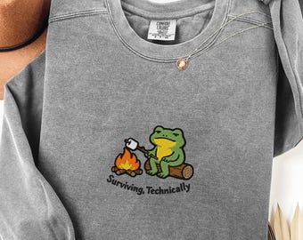 Sweatshirt grappige kikker geborduurd, sarcastische huisvrouw, wilde moeder cadeau, schattige dieren sweater, angst crewneck, shirt grappige kikker, losgeslagen